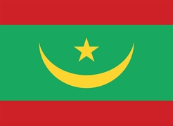 [ai] The flag of Mauritania featuring a green field with a yellow crescent and a five-pointed star at the center, bordered by red stripes on the top and bottom.